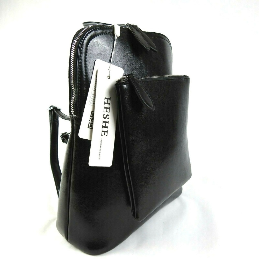 Heshe Leather Backpack Casual Daypack - Picture 3 of 8